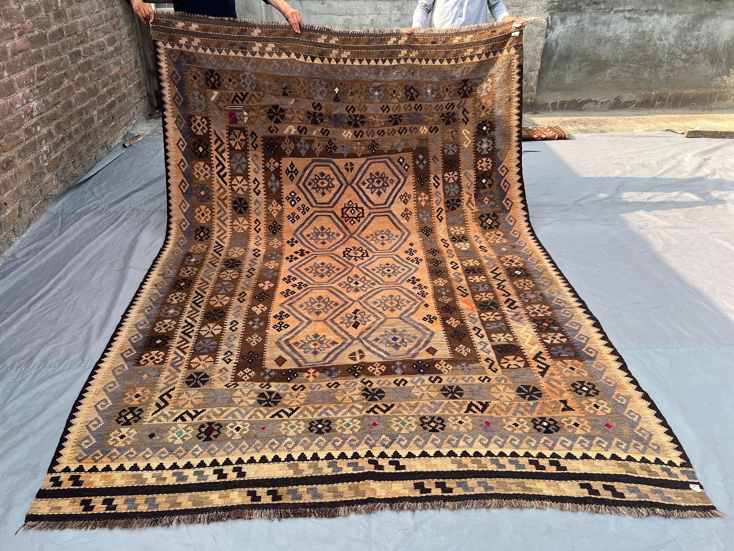 7x10 ヴィンテージ アフガン キリム ラグ、手織りウール 平織り