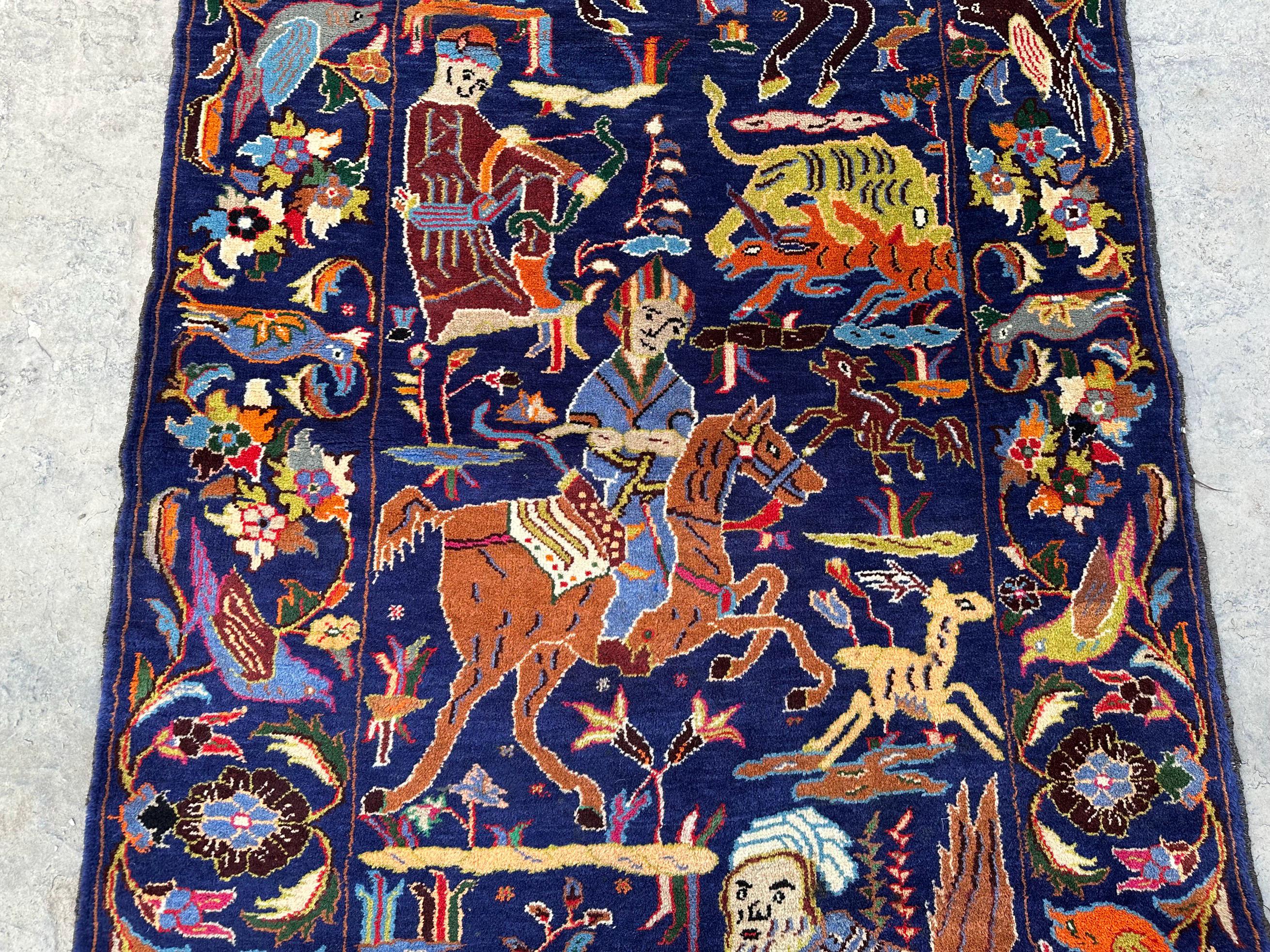 4x7 アフガニスタン バルーチ絵画ラグ - 遊牧民の芸術ラグ 壁掛け