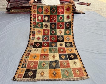 Rare Moroccan Style Rug, Antique Handwoven, Colorful Diamond Pattern, Unique Wool Rug, Perfect for Home Decor