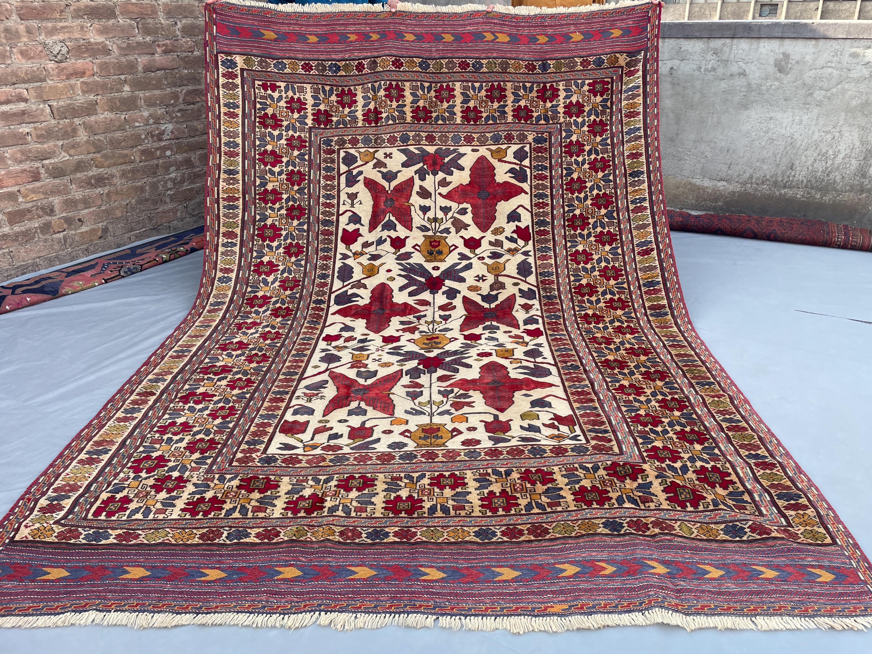 Vintage Afghan Baluchi Rug | 6'10 X 9'6 Ft | Hand-made Wool Carpet