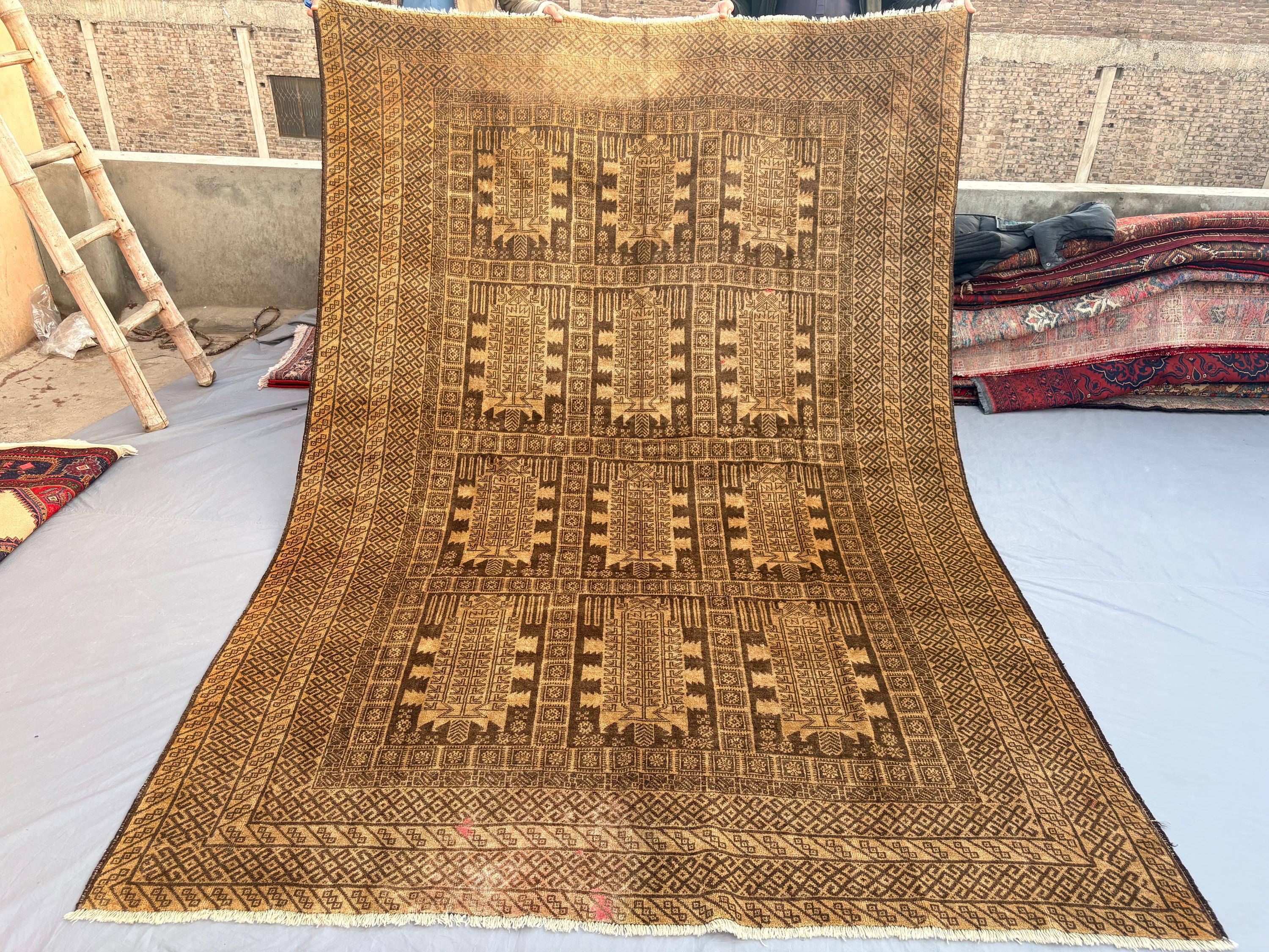 6'7x9'7 Ft Vintage Afghan Baluchi Rare Rug, Qalamdani Design