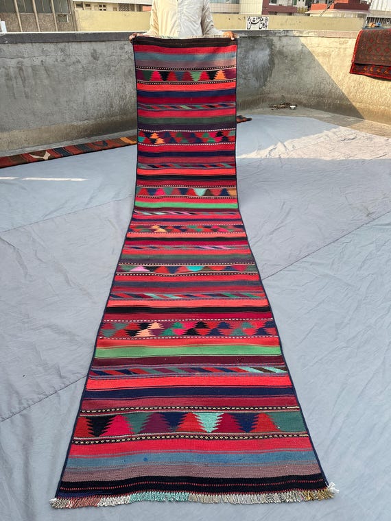 下敷きアフガン手織りキリム ランナー トライバルラグ ヴィンテージラグ 下敷きアフガン手織りキリム ランナー トライバルラグ