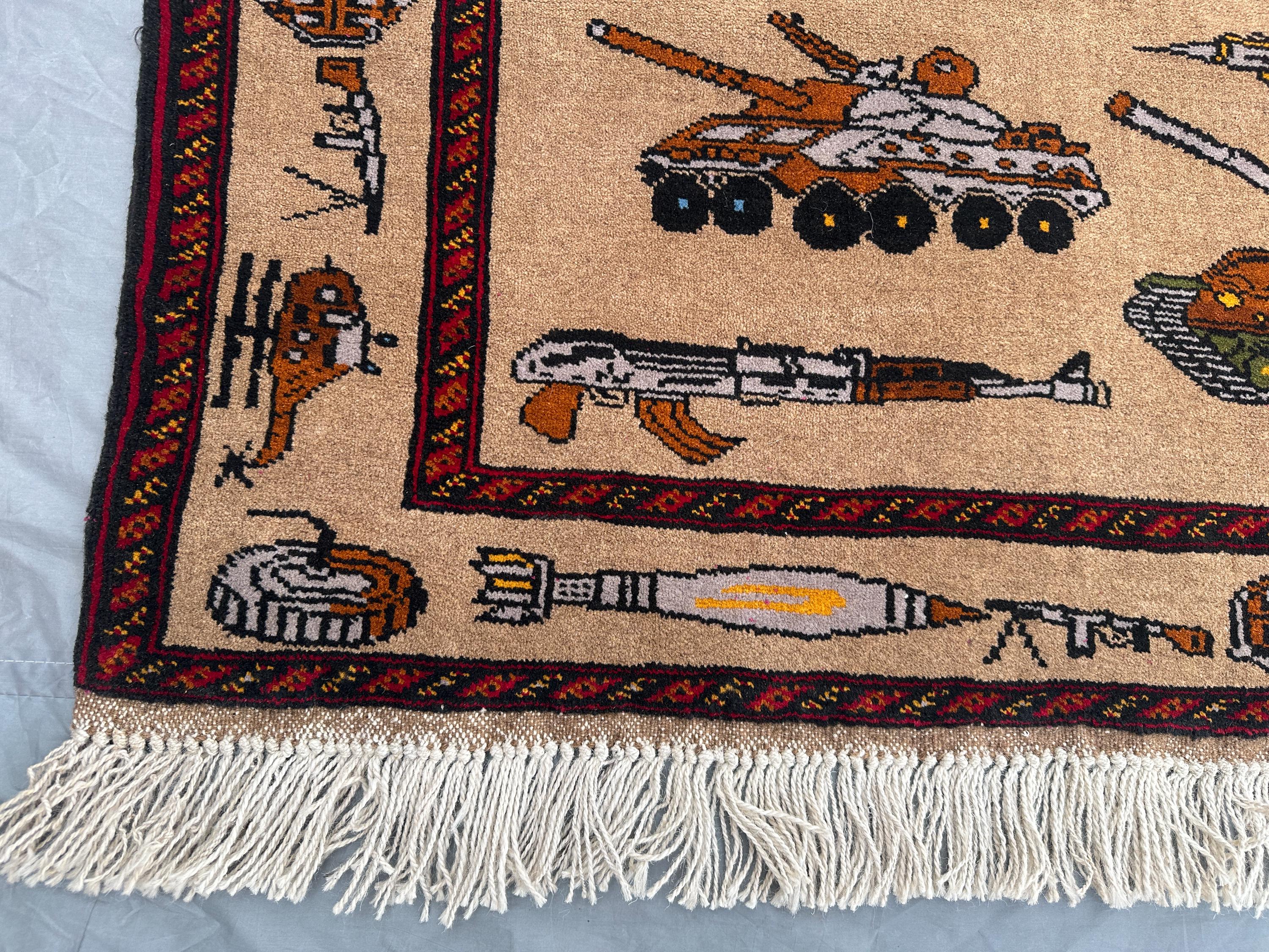 Tapis De Guerre Afghan Baloutche Fait Main – 2,0 X 2,6 Ft – Laine 100% – Motif Guerrier
