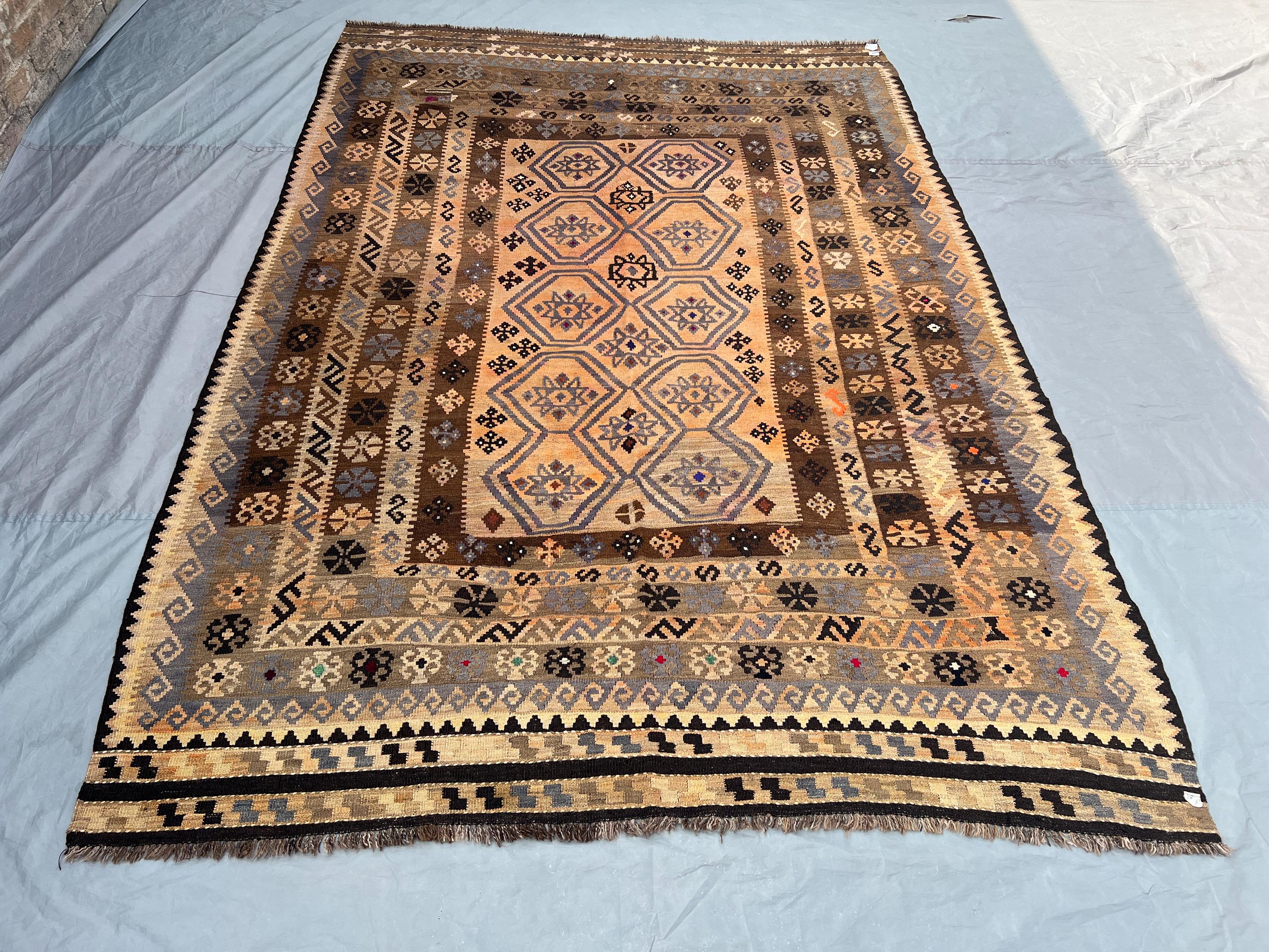 アフガン ヴィンテージ キリム 7x10 ヴィンテージ アフガン キリム ラグ、手織りウール 平織り