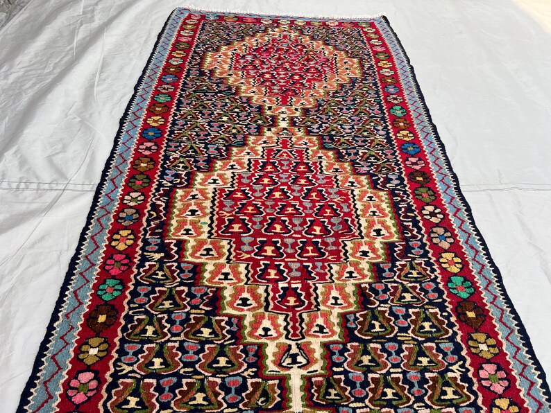 3x10 Vintage Turkish Flat Weave Kilim Runner Rug, Handwoven Wool ...