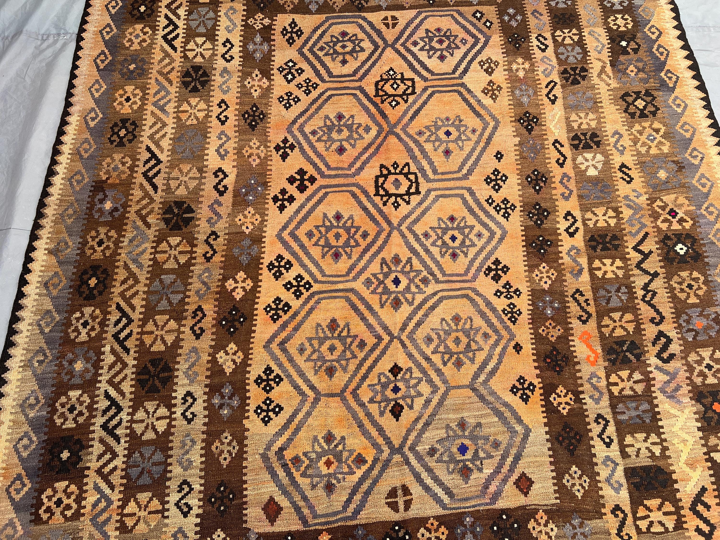 アフガン ヴィンテージ キリム 7x10 ヴィンテージ アフガン キリム ラグ、手織りウール 平織り