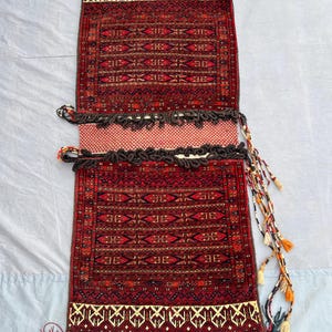 Antique Afghan Khurjin Rug 1'10x4 ft | Hand Knotted Turkmen Saddlebag | Tribal Wall Hanging | Vintage Wool Textile | Nomadic Decor