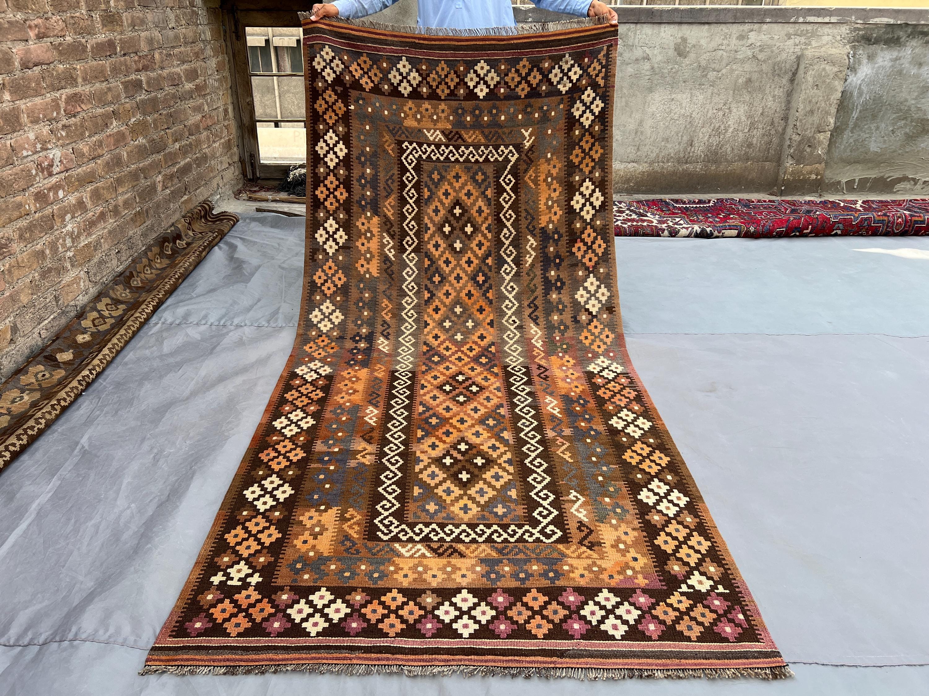 Antique Afghan Kilim Rug 4x9 | Handwoven Wool Flat Weave | Tribal