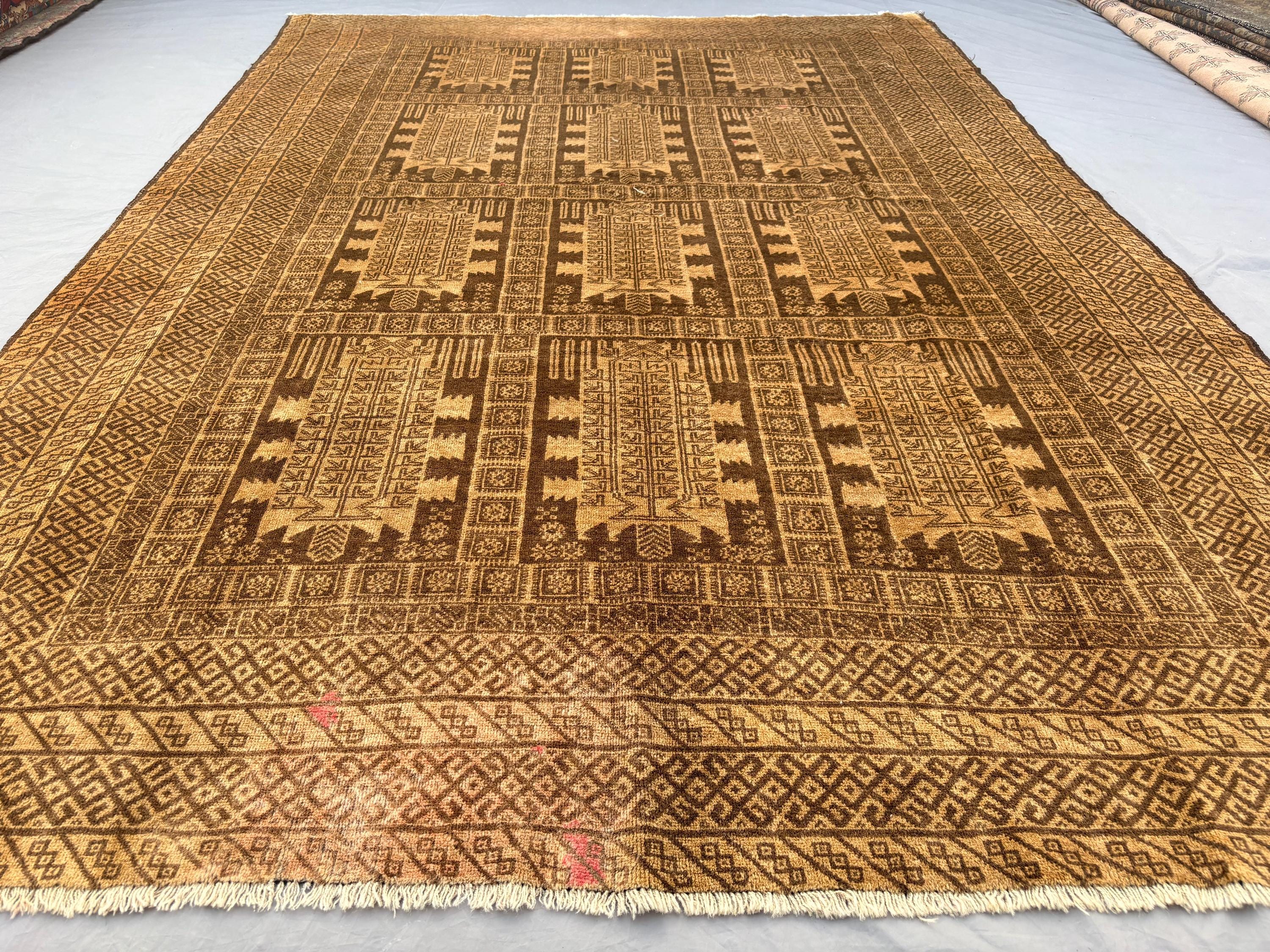 6'7x9'7 Ft Vintage Afghan Baluchi Rare Rug, Qalamdani Design