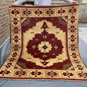 5x6 Antique Afghan Hand Knotted Kazak Rug | Rare Geometric Pattern Nomadic Art Oriental Area Rug | caucasian Medallion Rug, Dining table rug
