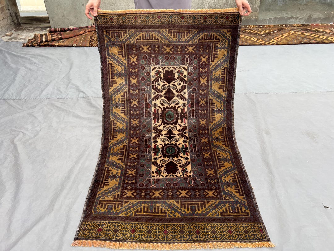 3x5 Antique 1950s Rug, Afghan Handmade Wool Carpet, Rare Tribal ...