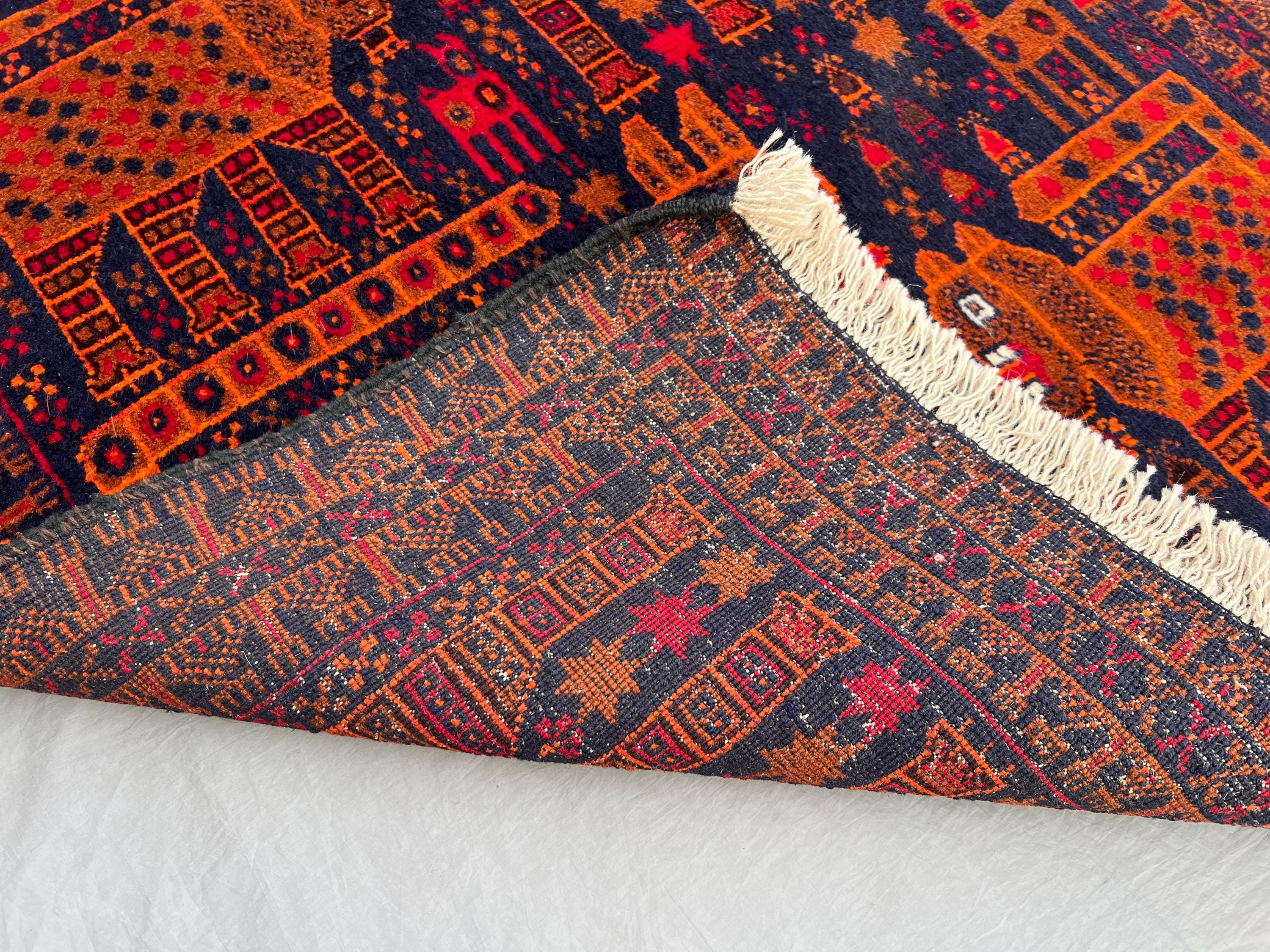 Vintage Afghan Baluch Pictorial Rug | Animal Hunting Carpet | Hand