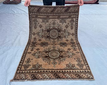2'7 x 3'11 ft Antique Turkmen Khal Mohammadi Rug Terracotta Faded Hand Knotted Tribal Wool Carpet Vintage Oriental Small Area Rug, moss Rug