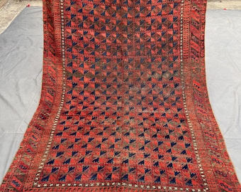 Tapis afghan baloutche rouge antique 147 x 226 cm | Motif Yaqoob Khani | Tapis en laine à poils courts | Tapis de sol doux style ethnique oriental bohème | Décoration champêtre