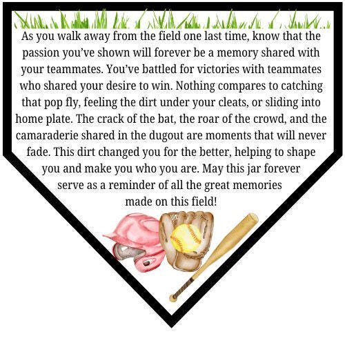 Field of Memories: Dirt from the Diamond tag for jar for Softball