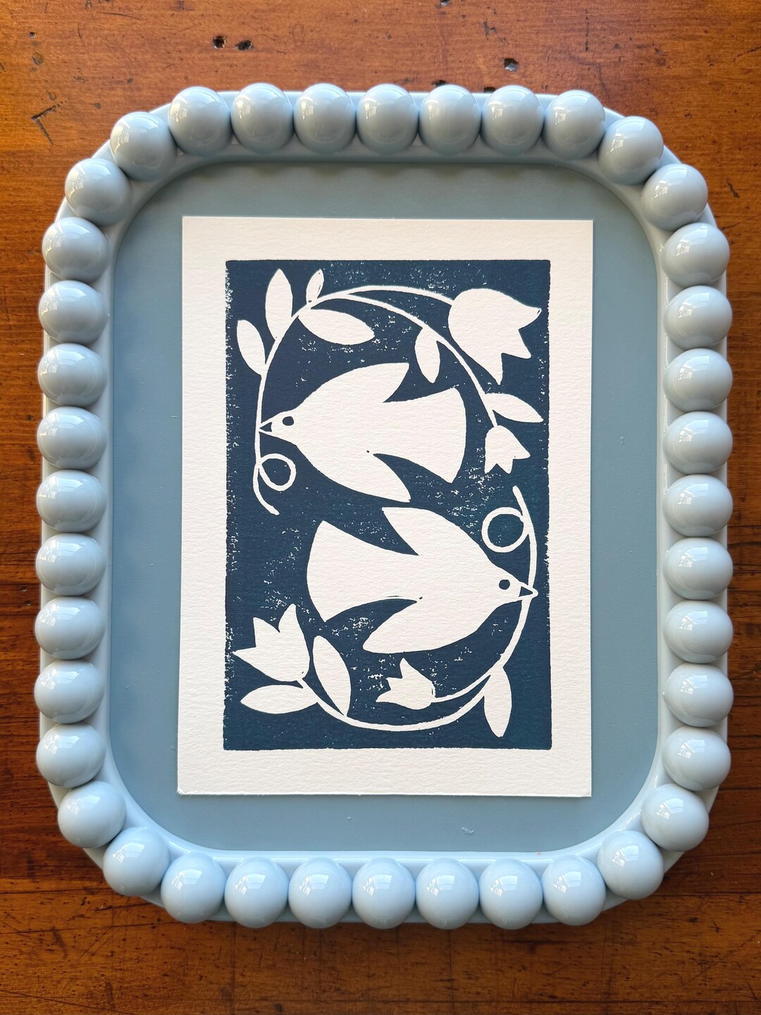 Spring Break Linocut Early Spring - Linocut Print in Delft Blue - Etsy