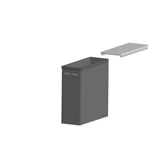 Puede incluir: Un cubo de basura rectangular gris oscuro con tapa a juego. El cubo tiene forma rectangular con dos pequeñas aberturas rectangulares en la parte delantera. La tapa es de forma plana y rectangular.