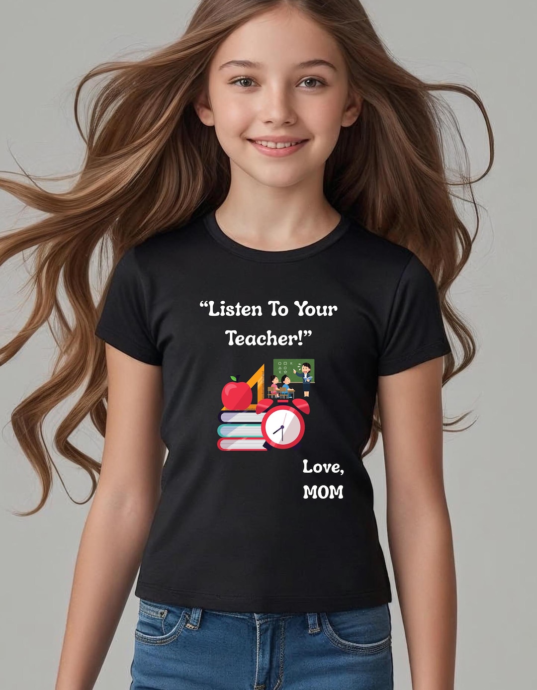 Personalized Back to School Kids Tee With Books and Apple, Teacher Gift ...