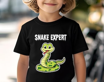 Camiseta infantil "Experto en serpientes", divertida, regalo para amantes de las serpientes, genial para niños y niñas, ropa infantil única, ideal para amantes de los reptiles.