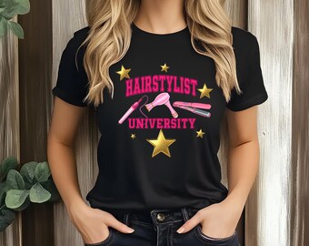 Camiseta de la Universidad de Peluquería, Cosmetóloga, Estudiante de Cosmetología, Camiseta de Peluquera, Regalo de Cumpleaños, Regalo de Cosmetología, Regalo de Peluquera