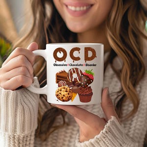 Chocolate Lover Ceramic Mug, Funny Gift for Her, Dessert Obsession Cup, I Love Chocolate, 11oz 15oz Mug with Adult Humor, Chocolate Therapy