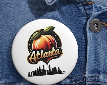 Atlanta Pfirsich Pin Button | City Skyline Abzeichen, Souvenir, I love Atlanta, Georgia Peach, ATL, Geburtstagsgeschenk, Valentinstag
