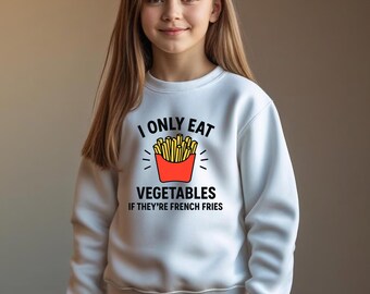 Pommes frites-älskare ungdoms-tröja med rund hals, present till henne/honom, födelsedags- och julklapp, tonårsluva, studentpresent, grönsakströja