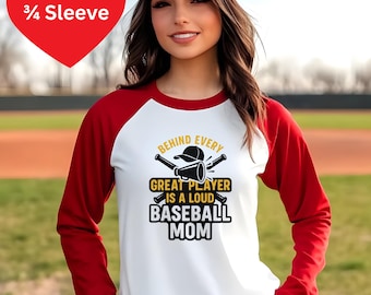 Personalized Baseball Mom graphic Baseball Tee,  3/4 Sleeve, Mom Baseball Shirt, Birthday Gift, Christmas Gift, Baseball Shirt
