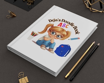 Personalized Kids Doodle Book Hardcover Journal, Little Girl Notebook, Student Journal, Kids Doodle Book, Birthday Gift, Christmas Gift