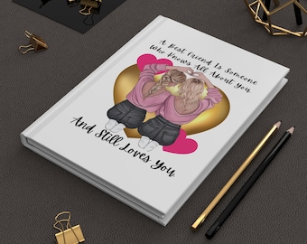 Best Friend Illustration Hardcover Journal | Friendship Quote Notebook, Best Friend Gift, Valentines Gift, Birthday Gift, BFF