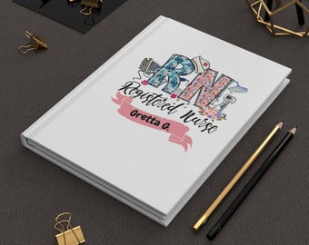 Personalized Registered Nurse RN Floral Illustration Hardcover Journal, Nurse Notebook, Gift For Her, Medical Field, Christmas Gift