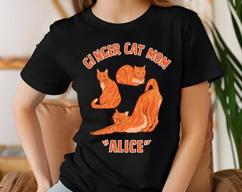Gepersonaliseerde gemberkat mama of papa T-shirt, cadeau voor kattenliefhebbers, gezellig katoenen T-shirt voor elke gelegenheid, cadeau voor moeder, verjaardag, gemberkat