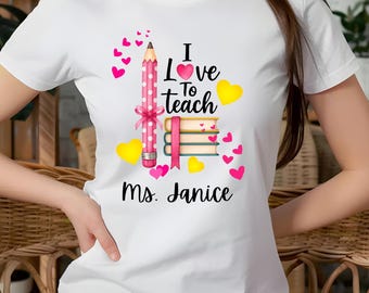 Camiseta personalizada de algodão pesado unissex para professor, "Eu amo ensinar", roupa para sala de aula, camiseta fofa para professor, camiseta para educador, camiseta educacional