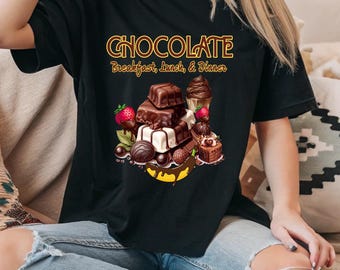 Maglietta per amanti del cioccolato, maglietta con illustrazione di caramelle al cioccolato, dolci, tartufi, fragole, regalo di compleanno, regalo di San Valentino