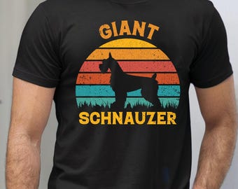 Maglietta con scritta "Schnauzer gigante al tramonto", maglietta unisex per amanti dei cani, regalo per Schnauzer, maglietta in stile vintage, abbigliamento per cani di razza, perfetta per esposizioni canine.