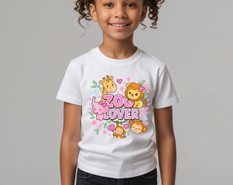 Maglietta per bambini amanti dello zoo, simpatici animali del safari, giraffa, leone, elefante, scimmia, maglietta con animali dello zoo, regalo per lei, regalo di compleanno, gita scolastica