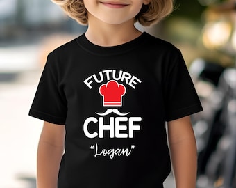 Gepersonaliseerd Future Chef-shirt voor kinderen, gepersonaliseerd T-shirt voor chef-kok, verjaardagscadeau voor kinderen, kookliefhebberkleding, leuke kindertop