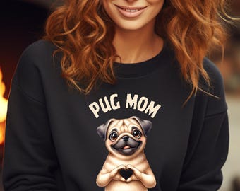 Sudadera personalizada para mamá o papá carlino / Ropa informal acogedora, Regalo para amantes de los carlinos, Ropa para dueños de carlinos, Sudadera divertida para perros, Estilo para amantes de los carlinos