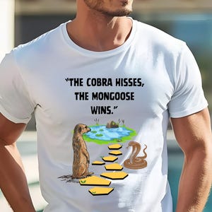 T-shirt mangoest en cobra, T-shirt natuurliefhebber, exotische dieren grafische top, cadeau natuurliefhebber, uniseks jersey shirt, liefhebber mangoest