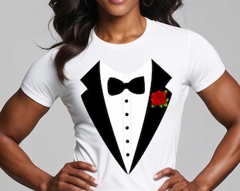 Camiseta unisex de esmoquin, regalo de cumpleaños, bonita camiseta de esmoquin, regalo para padrinos de boda, atuendo de celebración, regalo para despedida de soltera, despedida de soltero