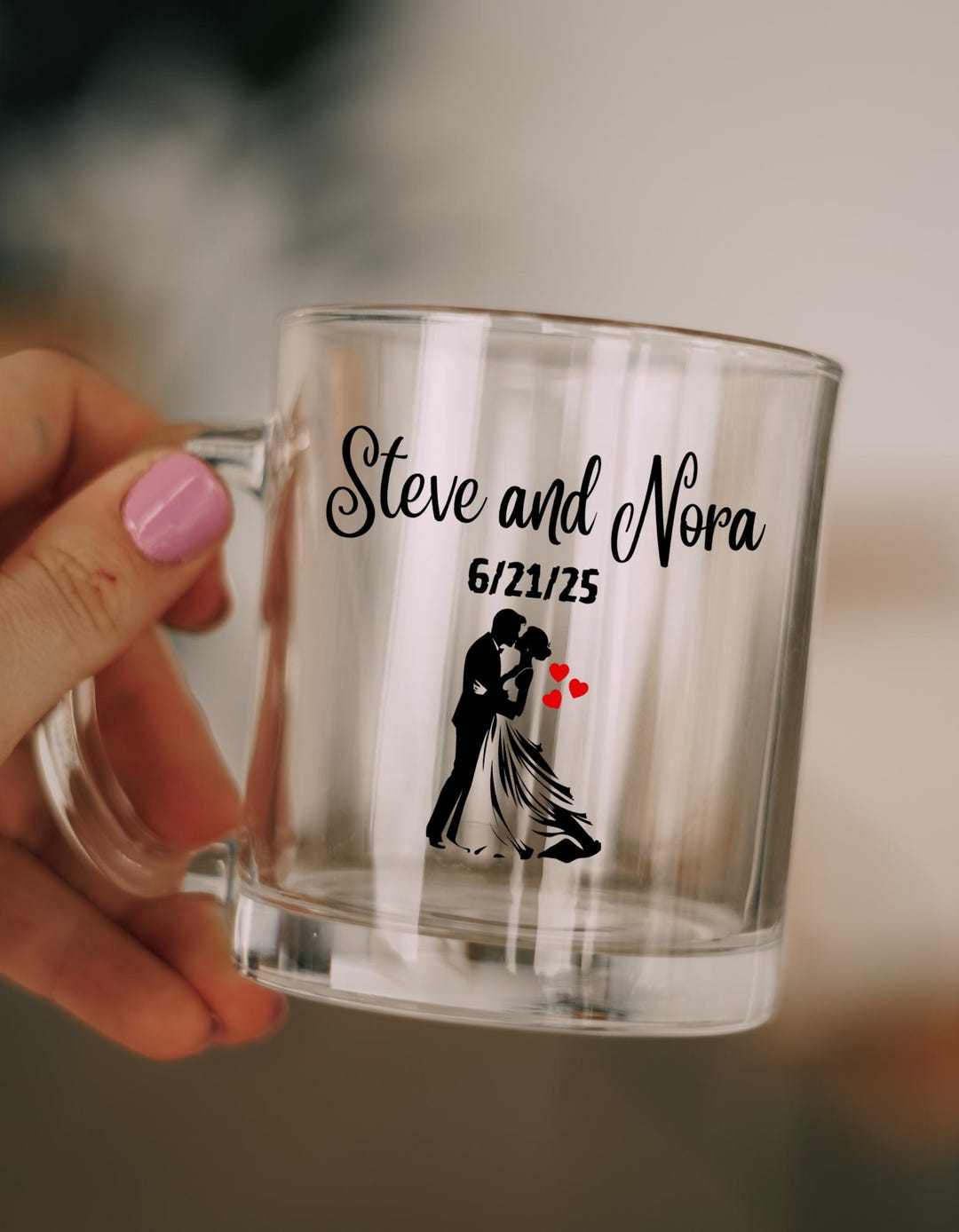 Partner Gift Personalized Glass Mug, Custom Engagement Gift, Wedding Keepsake, Bride ...