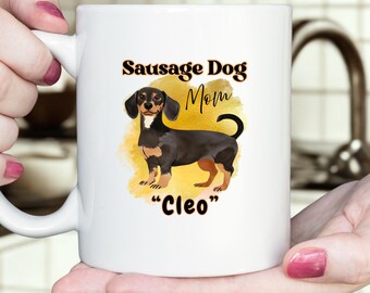 Taza personalizada de 15 oz para mamá o papá con perro salchicha, para amantes de los perros salchicha, dueños de perros salchicha, regalo de cumpleaños, regalo de Navidad, perro salchicha