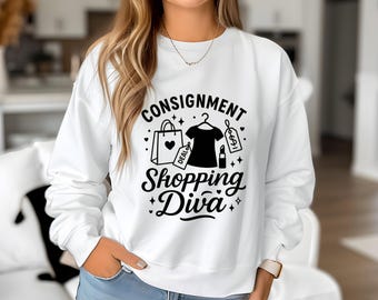 Felpa da diva dello shopping in conto vendita, amante dello shopping in boutique, amante dei negozi dell'usato, amante della moda, abbigliamento unico, regalo per lei, regalo di compleanno