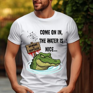 Rolig alligator-t-shirt, vuxenhumor, alligatorälskare, rolig tee med grafisk design för reptiler, alligatorentusiast, födelsedagspresent, fars dag