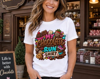 Maglietta per amanti del cioccolato, amanti delle caramelle, amanti dei dolci, appassionati di cioccolato, maglietta per amanti dei dessert, amo il cioccolato, regalo per lei