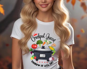 Crockpot Queen Tee, Funny Cooking T-Shirt, Gift for Chefs, Kitchen Humor Apparel, Unisex Cotton Tee, Perfect for Cooking Lovers