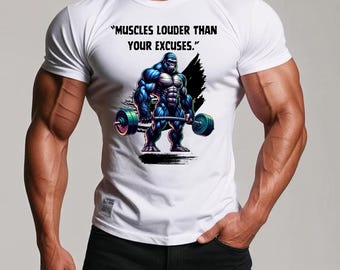 Camiseta "Músculos más fuertes que tus excusas", unisex, para gimnasio, motivacional, ropa de entrenamiento, divertida, regalo para amantes del gimnasio.