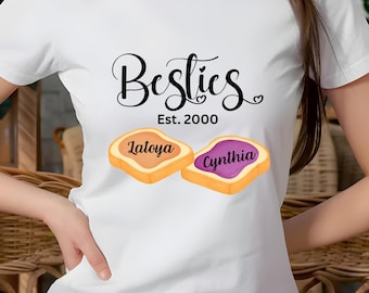 Camiseta unisex de algodón grueso personalizada "Besties", regalo de amistad, camisetas a juego, camiseta para mejor amiga, ropa personalizada