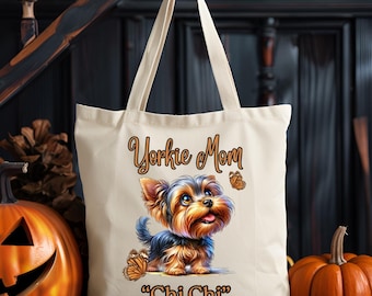 Borsa tote in tela di cotone personalizzata per mamma di Yorkie, regalo per amanti degli Yorkie, borsa tote divertente per cani, borsa tote per Yorkie, mamma di Yorkie
