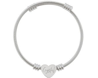 Pulsera de corazón personalizada grabada, regalo para ella, regalo de cumpleaños, regalo de San Valentín, pulsera con nombre, regalo para la mejor amiga
